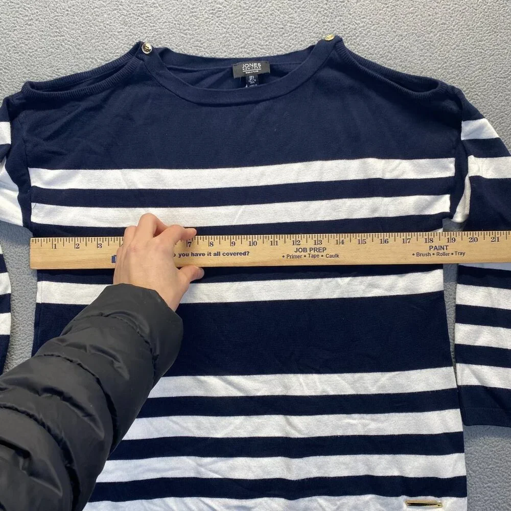 Jones New York Women's Size L Navy Striped Nautical 3/4 Sleeve Shirt Top Coastal - Picture 4 of 11